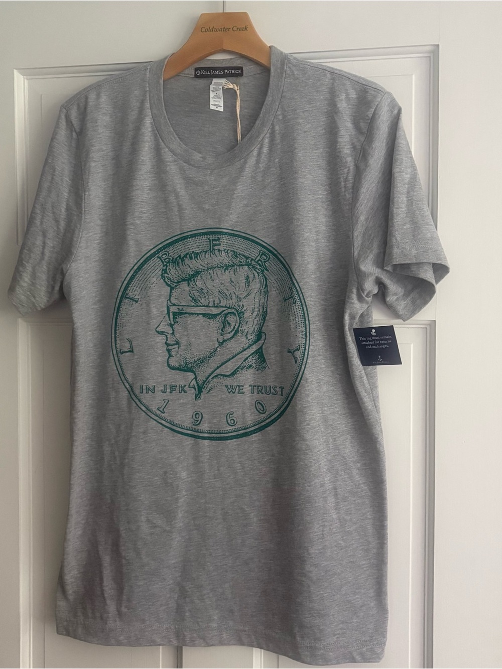 RARE Kiel James Patrick IN JFK WE TRUST Coin T-Shirt Medium Grey Liberty 1960